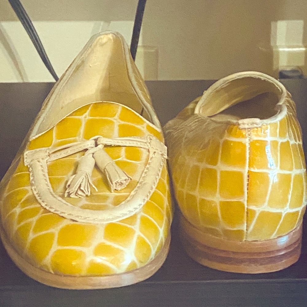 Green/yellow loafers with tassels by Cappagallo